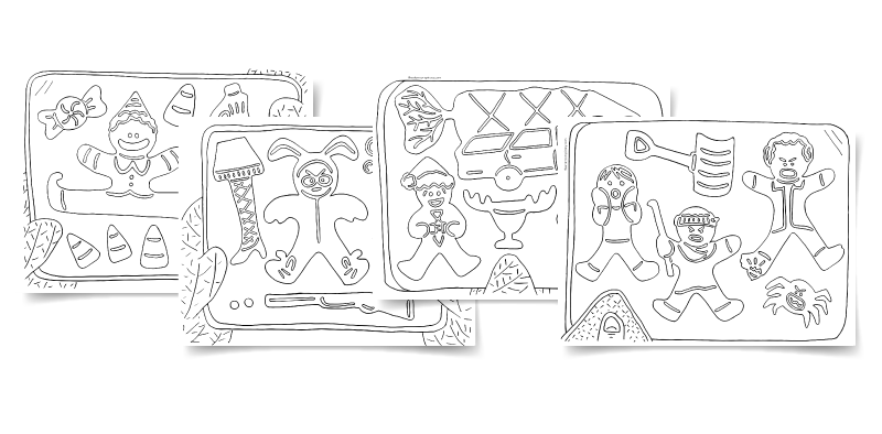 Holiday Movie Gingerbread People Coloring Sheets